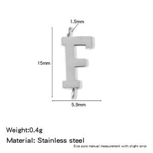 Macro view of dimensions for stainless steel capital letter F jewelry pendant connector