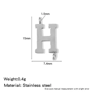 Detailed dimensions of 316L stainless steel capital letter H pendant for DIY jewelry
