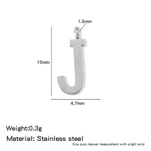 Detailed dimensions and weight of a 316L stainless steel capital J charm pendant