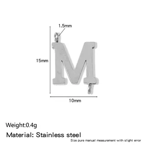 Detailed view of 316L stainless steel letter M pendant showing size and weight info