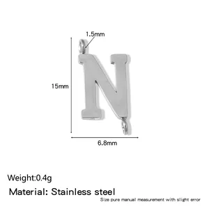 Detailed specifications for stainless steel capital letter N pendant with measurements