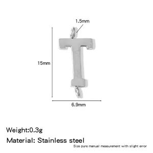 Detailed view of 316L stainless steel letter T pendant showing dimensions and weight info