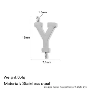 Detailed size specifications for stainless steel capital letter Y connector charm.