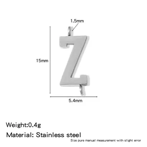 Detail view of stainless steel Z letter pendant showing precise dimensions and weight.