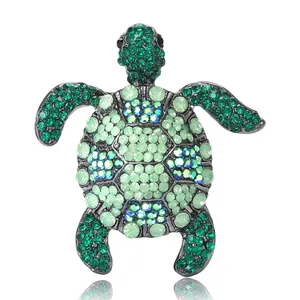 European Fashion Alloy Sea Turtle Brooch Pin For Women Men Creative Animal Shape Rhinestone Inlaid Clothing Accessory Jewelry Gift