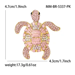 Creative alloy turtle brooch with pink rhinestones, 4.7cm x 4.3cm animal lapel pin