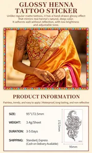 Matte Henna tattoo sticker with intricate floral pattern and dimensions info