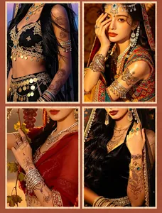 Detail view of Indian henna matte tattoo stickers with intricate floral and butterfly designs