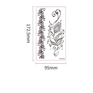 Henna style matte temporary tattoo sticker with floral design, size 95x172.5mm sheet