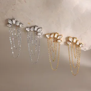 18K Gold Plated Stainless Steel Geometric Zirconia Chain Tassel Earrings For Women Fashion Jewelry Accessories