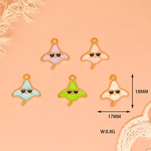 Detailed close-up of colorful cartoon stingray enamel charms with sunglasses for DIY jewelry