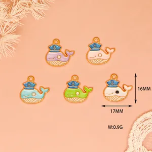 Macro view of colorful alloy whale sailor charms with dimensions 17mm x 16mm for DIY