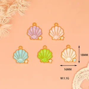Detailed view of ocean series alloy enamel shell charms showing 18mm height and 16mm width