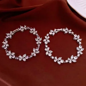 French Luxury Zirconia Flower Bracelet For Women Elegant Copper Plated Fashion Jewelry Adjustable Wrist Link Bangle Bracelet Gift