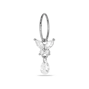 Elegante pendiente de aro de mariposa de titanio con colgante de circonita en gota