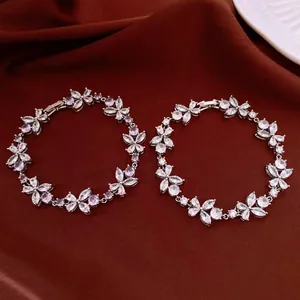 Elegant French style floral zircon bracelet with marquise-cut stones for women's jewelry.