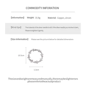 Detailed product information sheet for zircon flower bracelet showing weight, size and material.
