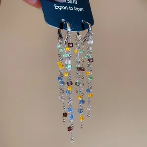 Vintage silver needle tassel earrings featuring colorful multi-bead cascading drops for women