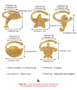 Detailed dimensions and specifications for ocean-themed gold ear cuffs set