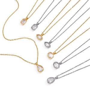Elegant titanium steel necklaces featuring various zircon pendant shapes in gold and silver