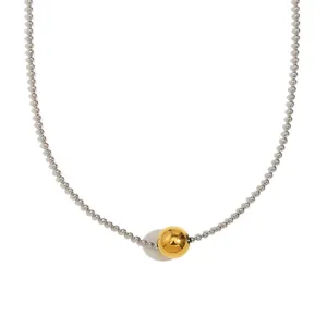 Collier chaîne à billes bicolore minimaliste avec pendentif perle plaqué or 18 carats