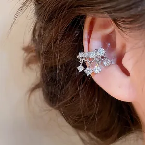 Elegant 18k gold plated sparkling cubic zirconia tassel ear cuff for non-pierced ears