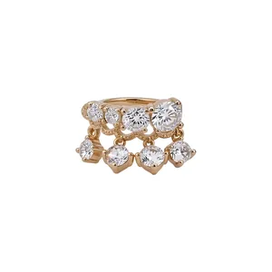 Elegant 18k gold plated sparkling cubic zirconia tassel ear cuff for non-pierced ears