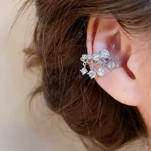 Elegant 18k white gold plated sparkling cubic zirconia tassel ear cuff for women