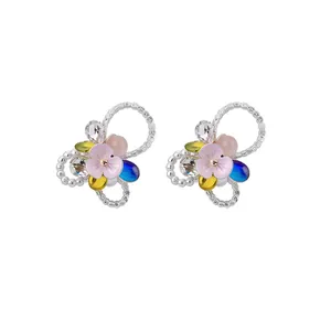 Exquisite floral stud earrings with colorful crystals and sweet ballet style design.