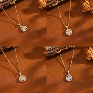 Light Luxury Titanium Steel Rhinestone Pendant Necklace Geometric Water Drop Oval Round Gold Silver Jewelry For Women