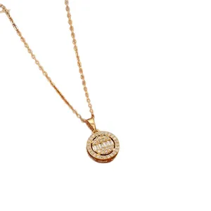 Elegant rose gold stainless steel necklace featuring a circular pavé crystal halo pendant