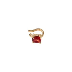 Elegante polsino orecchio placcato oro con zircone rosso tondo per orecchie senza buchi