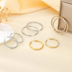 Boucles d'Oreilles Créoles en Acier Inoxydable avec Strass Exagérées pour Femmes Bijoux de Mode Boucles d'Oreilles Créoles Pavées Or Argent