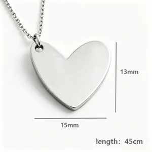 Detail view of a minimalist silver stainless steel heart pendant necklace dimensions