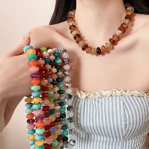 Ensemble Collier et Bracelet en Perles d'Acrylique Style Maillard Design de Niche Motif Marbre Bijoux pour Femmes