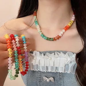 Handmade rainbow acrylic beaded necklace with irregular colorful dopamine style beads