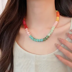 Fresh rainbow acrylic beaded necklace with irregular colorful dopamine style beads