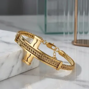 Premium Edelstahlarmband in Gold mit Weizenkette und einer einzigartigen hohlen Kreuzplatte