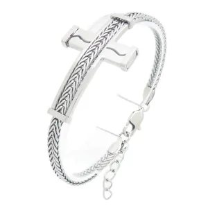 Herrenarmband aus Edelstahl mit ausgehöhltem Kreuz und Weizenkettendesign für Männer