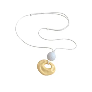 Summer resin oval necklace minimalist dopamine style sweet necklace for women with white cord