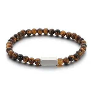 Handgefertigtes Tigerauge-Perlenarmband mit personalisierter Edelstahlbarre