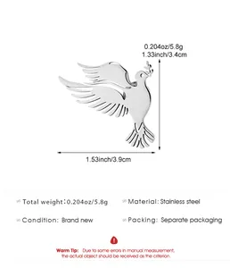 Detailed dimensions and specs for the stainless steel dove bird brooch pin