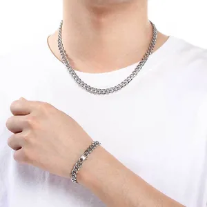 Ensemble collier et bracelet maille gourmette Miami en acier inoxydable 304 unisexe