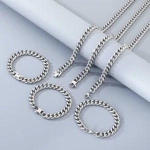 Colliers et bracelets à mailles gourmette en acier inoxydable 304 pour hommes et femmes