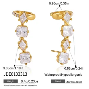 Detailed dimensions and weight specs for stainless steel zircon stud-clip earrings