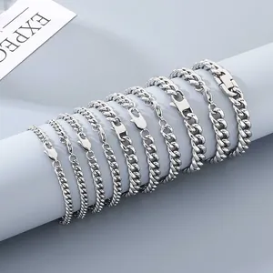 Edelstahl-Panzerarmbänder in verschiedenen Breiten für Damen und Herren, Silberfarben