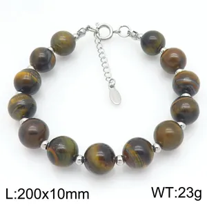 Unisex vintage tiger eye stone beaded bracelet with stainless steel extension chain