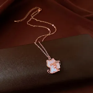 Elegant rose gold necklace featuring a cute shell-inlaid cat pendant for women.