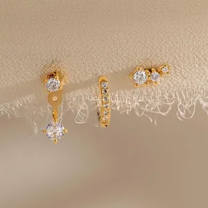 Elegant 18k gold plated stainless steel earring set featuring sparkling cubic zirconia