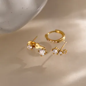 Elegant 18k gold plated stainless steel earring set featuring sparkling cubic zirconia studs